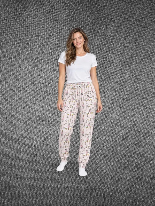 Pink Wine Print Pajama Jogger Pants Size M - Image 2