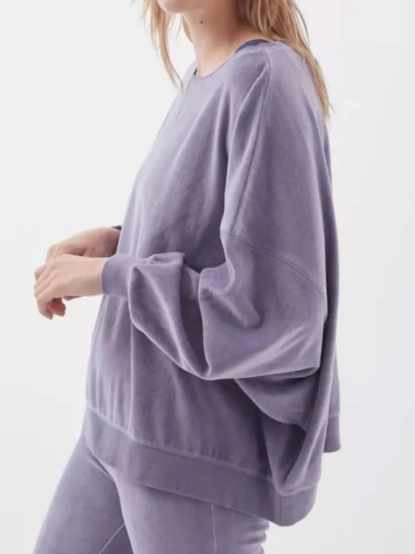 OUT FROM UNDER URBAN OUTFITTERS Vica Boat Neck Sweatshirt Periwinkle Velour Boxy - Image 4