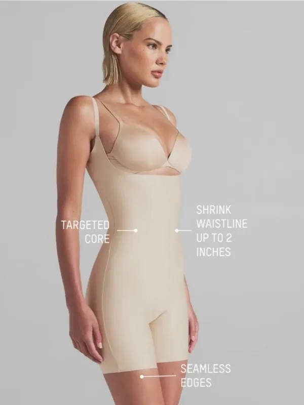 SKIMS Body Core Sculpt Open Bust Mid Thigh Bodysuit Black Onyx size L - Image 3