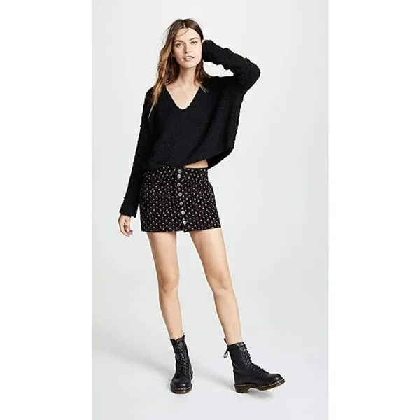 We the Free People Womens Skirt Sz 29 Black‎ Print Joanie Corduroy Mini Buttons - Image 3