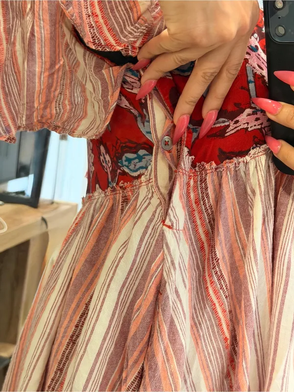 Free People Under The Sun Tunic Dress Floral Striped Red Rome - Image 8