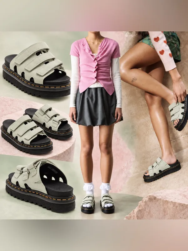 Dr. Martens Raine Sage Green Suede Platform Slide Sandals Size 8 NIB - Image 2