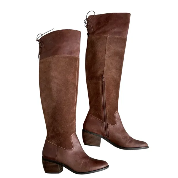 Lucky Brand Komah Brown Over-the-Knee Women's Healed Boots Size 7 Leather Lace - Image 7