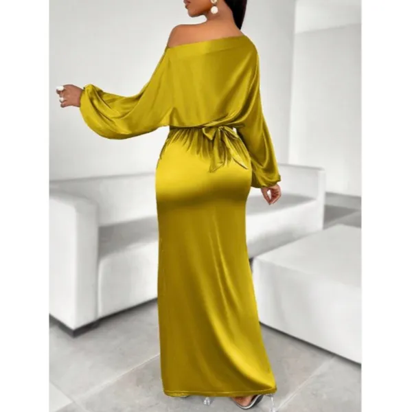NEW Satin 1 Shoulder Twist Front Tie Split Thigh Bodycon Dress 6/M - Image 2
