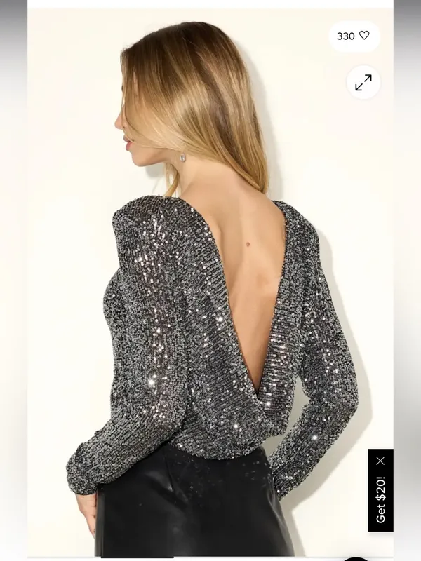 Lulus Shimmering Love Grey Sequined Cowl Back Bodysuit - Image 2