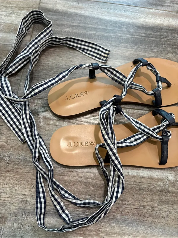 J. Crew Gladiator Wrap Sandals Gingham size 8 - Image 5