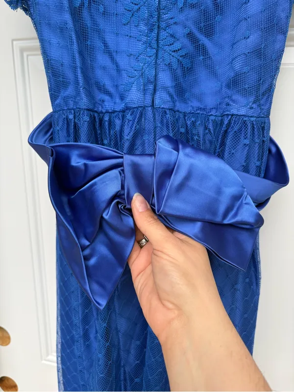 Vintage 70’s blue lace overlay formal fit and flare full length dress - Image 4