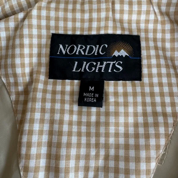 Vintage Nordic Lights Light Khaki Ivory Gingham Quilted Chore Jacket Coat Medium - Image 4
