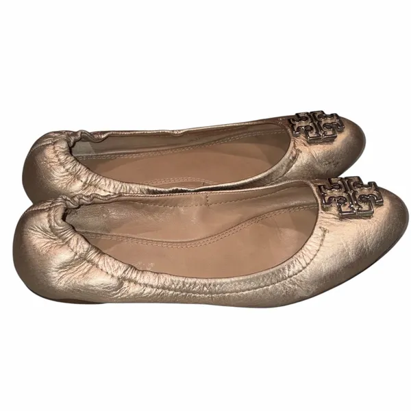 Tory Burch Gold Metallic Leather Melinda Ballet Flats - Image 5