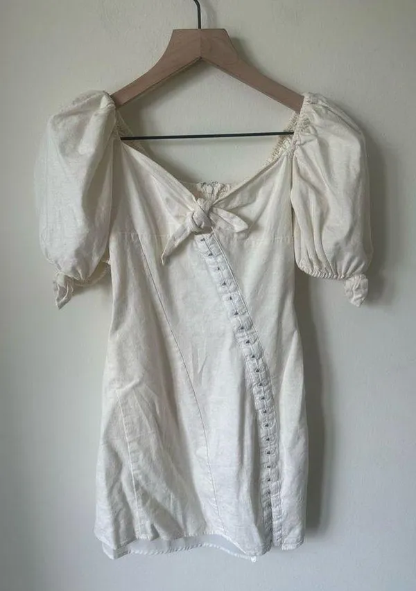 FOR LOVE AND LEMONS Macaroon Puff-sleeve Mini Dress In White XS - Image 2