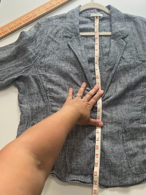 Eileen Fisher Linen Blue & White Railroad Stripe unstructured Blazer Jacket XL - Image 8