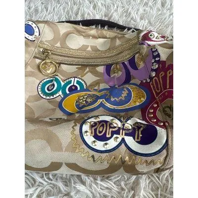 Vintage Coach Poppy Graffiti Glam Shoulder Bag Khaki Monogram Multicolor Sparkle - Image 3
