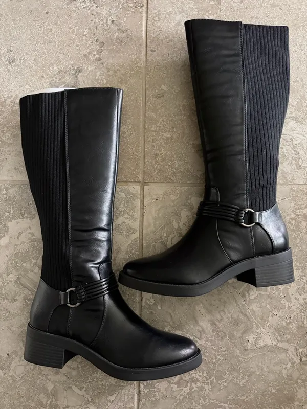 Lifestride Brighton Black Leather Knee-High Riding Boots in Black, Size 8, NEW - Image 3