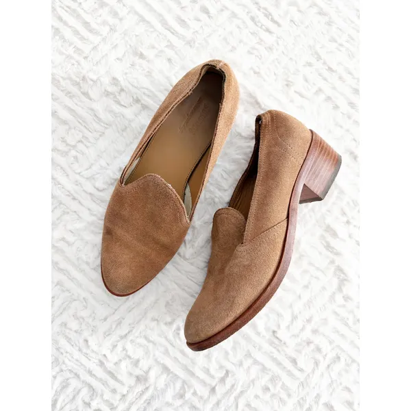 Soludos Sophia Block Heel Loafers Tan Suede Slip On Office Minimalist Chic - Image 2