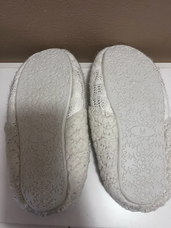 Aran Cream/White Cable Knit Sherpa Slip-On Slippers Size M 7-8 - Image 4