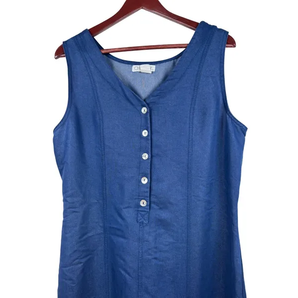 Vintage Cherokee Dress XL Blue Sleeveless Button Front Tie Back Maxi Denim Look - Image 2