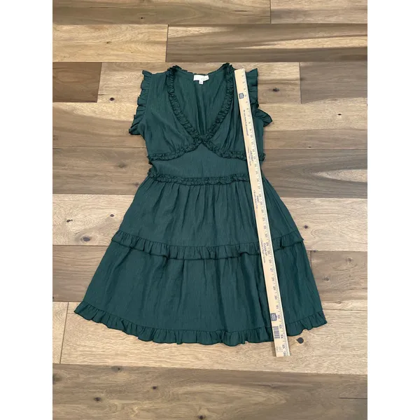 Pinch Dark Green Ruffle Trim Dress Size L Flutter Sleeve V‑Neck - Image 6