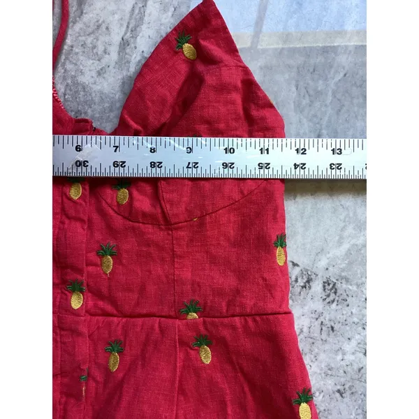 Farm Rio Red Embroidered Pineapple Halter Jumpsuit Linen Blend XS SN 294030 - Image 3
