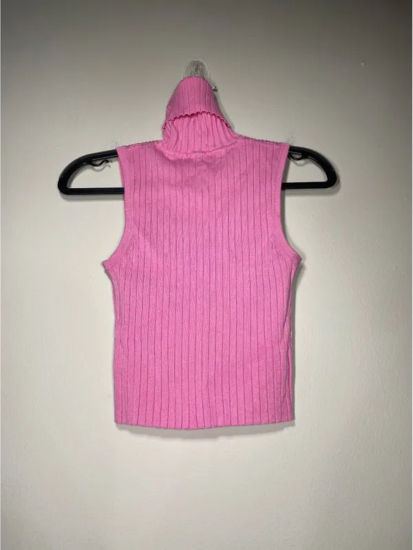 ZARA Pink Turtleneck Crop Sweater Vest Y2K Barbie Festival - Image 5