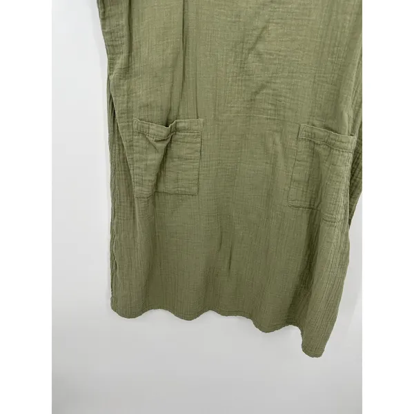 Draper's & Damon's Olive Green Cotton Gauze Pocket Shift Dress XL Lagenlook - Image 5