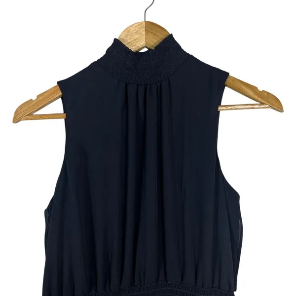 Express Smocked Mock Neck Solid Tiered Ruffle Mini Dress Black Whimsigoth Size S - Image 3