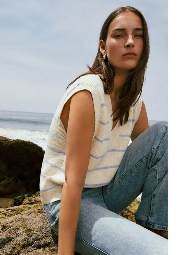 REFORMATION Janey Cotton Sweater Vest in Pablo Stripe Size Small - Image 9
