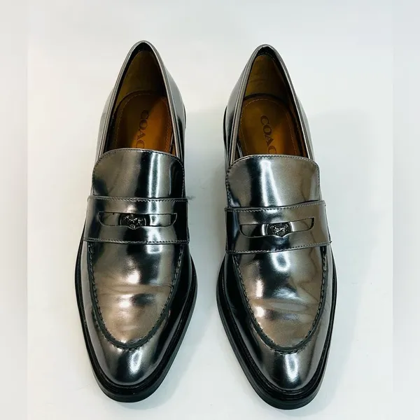 Coach Heath Block Heel Penny Loafer Mirror Metallic Leather size 9 EUC - Image 4