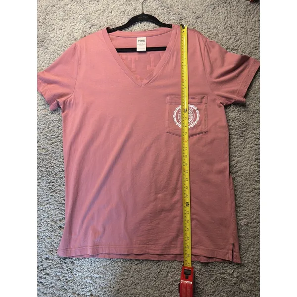 Victoria's Secret PINK V-Neck Pocket T-Shirt Women L Pink Short Sleeve - Image 4