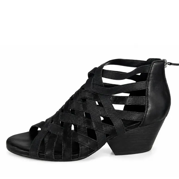 Eileen Fisher 6 Oodle Black Criss Cross Sandal Wedge Nubuck Leather Stacked Heel - Image 2