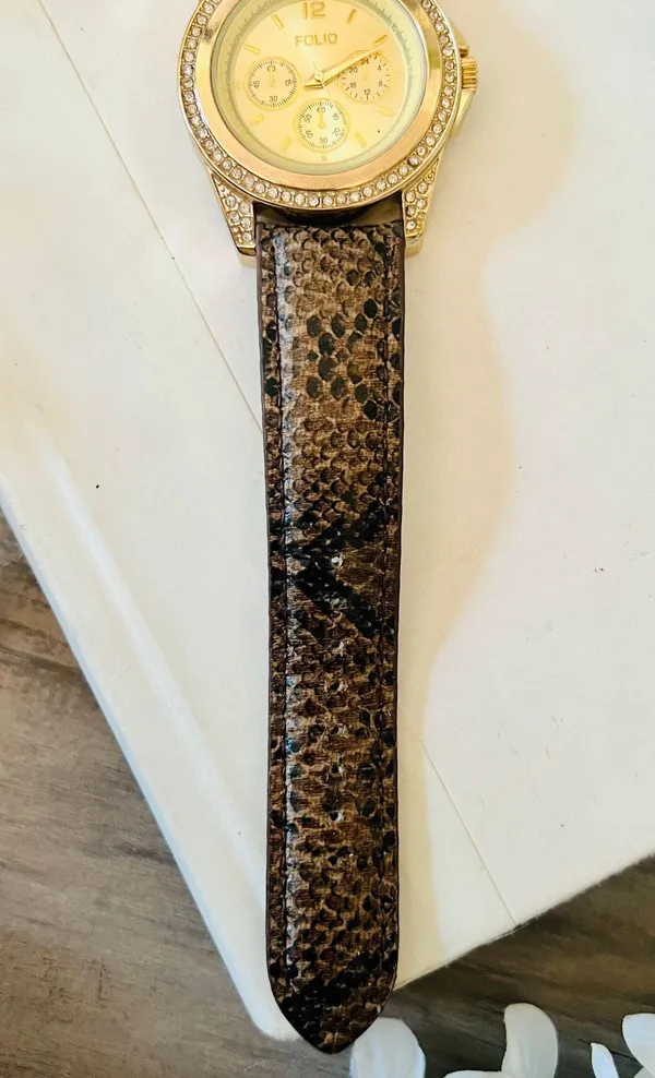 Gold & Snake Print Diamond Watch - Image 6