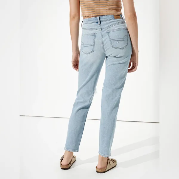 American Eagle Stretch Ripped High Rise Mom Jean in Emotional Blue Size 12 - Image 2