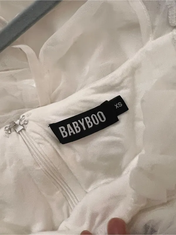 BABYBOO Brea Mini Dress-White Sheer-Sleeve White Mini Dress with Square Neck, XS - Image 6