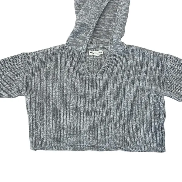 Aeropostale Womens XS Hooded Cropped Sweater Gray Knit V Neck Relaxed Cozy - Image 3