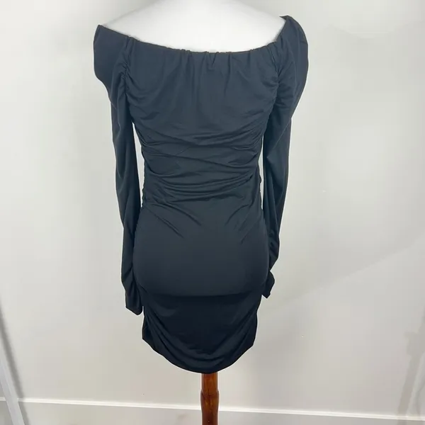 Omai Black Off the Shoulder Ruched Bodycon Mini Dress Size Large - Image 3
