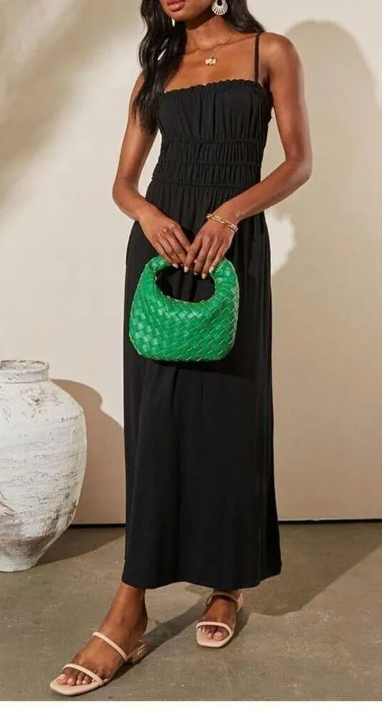 NEW Sundress Pockets Pleat Long Tiered Maxi Dress M - Image 2