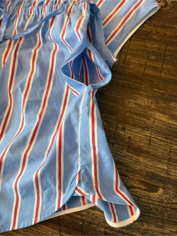 J.Crew Sleeveless Shirtdress Womens 8 Blue Red Striped NWT CW436 Drawstring - Image 11
