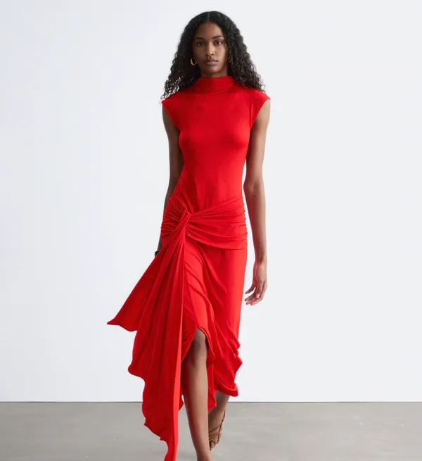 & Other Stories Dress sleeveless tie waist midi red - Image 4
