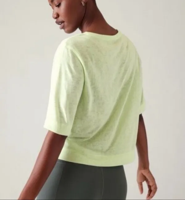 Athleta easy breeze serene neon green linen blend tshirt size xxs - Image 2