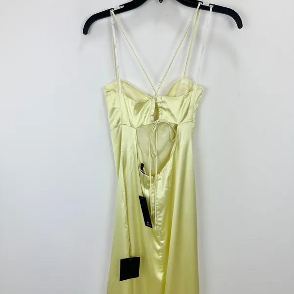 Lulus Stunning Example Light Yellow Satin Backless Maxi Dress Formal Small NWT - Image 9