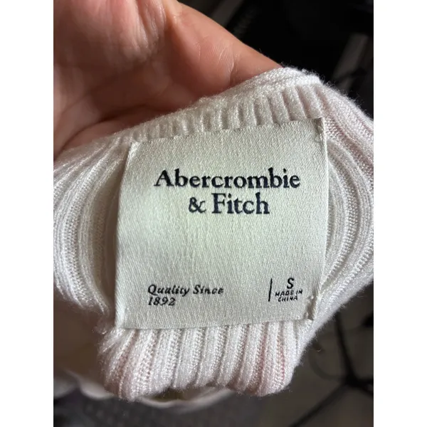 Abercrombie & Fitch Women White Ribbed V-Neck Long Sleeve Knit Sweater Small - Image 4