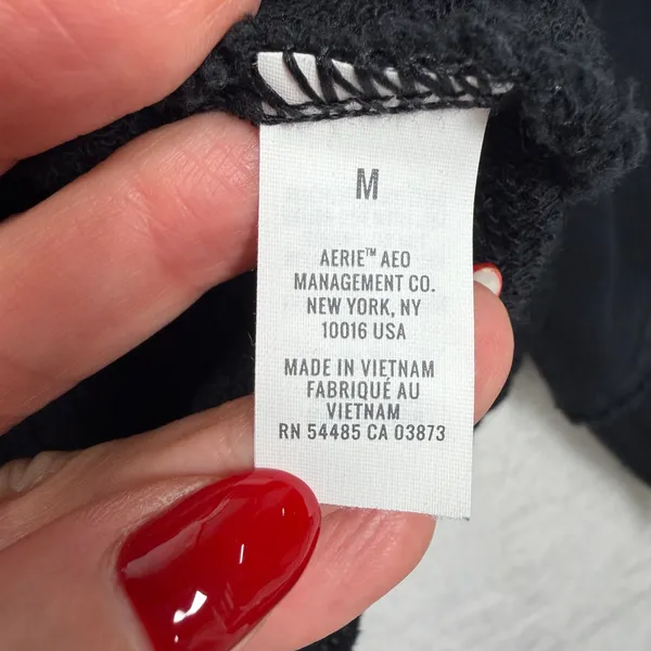 Aerie M Oh Snap Weekend Henley Mockneck Sweatshirt Oversized Relaxed Fit Black - Image 7