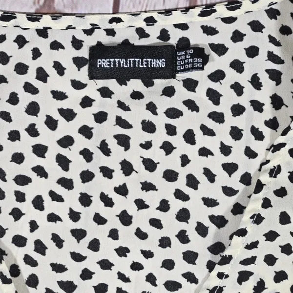 PrettyLittleThing Black Dalmatian Print Smocked Waist Tie Front Mini‎ Dress 6 - Image 3