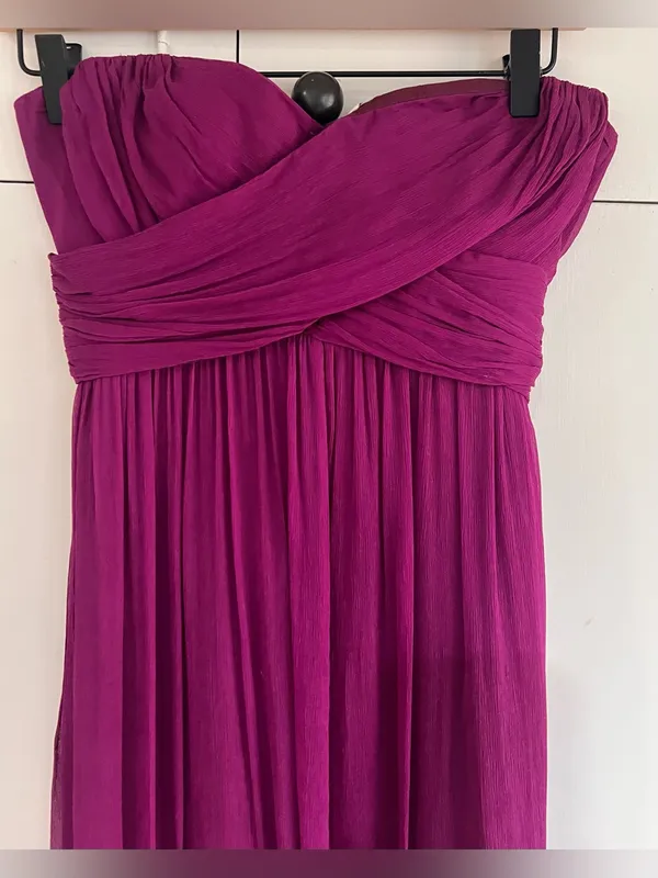 J.Crew 100% Silk Strapless Pleated Maxi Dress Magenta Fuchsia Wedding Guest - Image 5