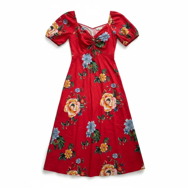 NAOO Red Floral Tropical Women's Maxi Dress Size M - Image 3