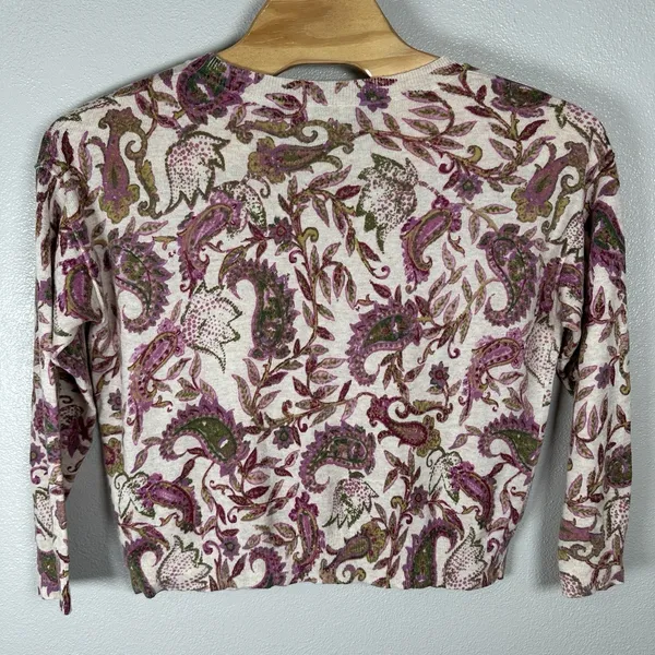 Sundance Purple Green Paisley Crew Neck Wool Blend Lightweight‎ Sweater Size XL - Image 4