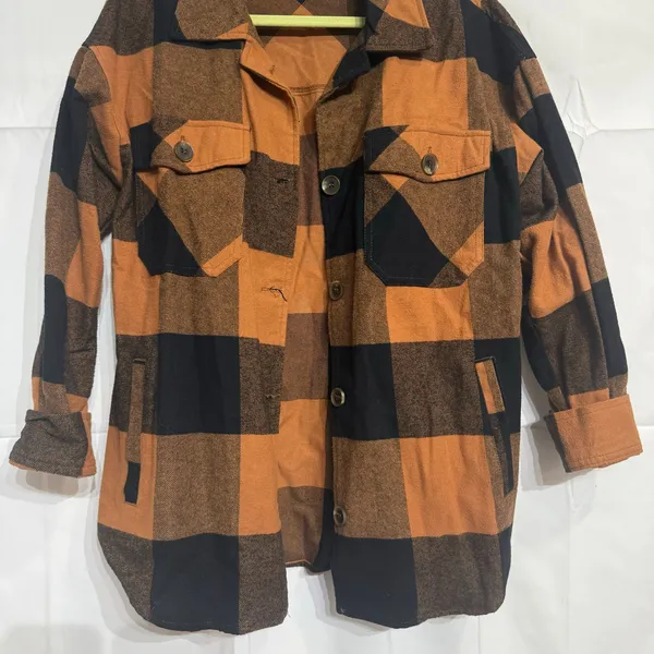 Blu Pepper Orange Plaid Buffalo Print Shacket Sz S - Image 4