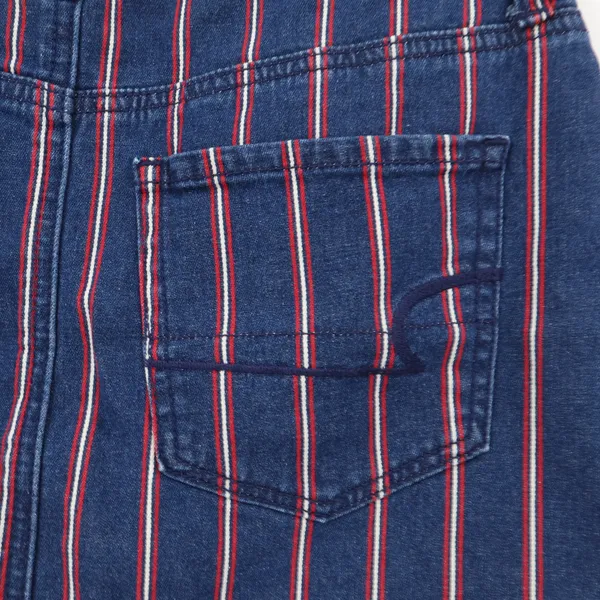American Eagle Denim Mini Skirt Womens Blue Red Stripe Raw Hem Stretch‎ Size 2 - Image 6