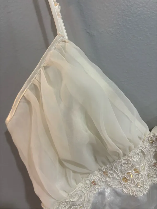 Victoria's Secret 1990's Vintage Teddy Ivory Satin Lace Flounce Small Lingerie - Image 6