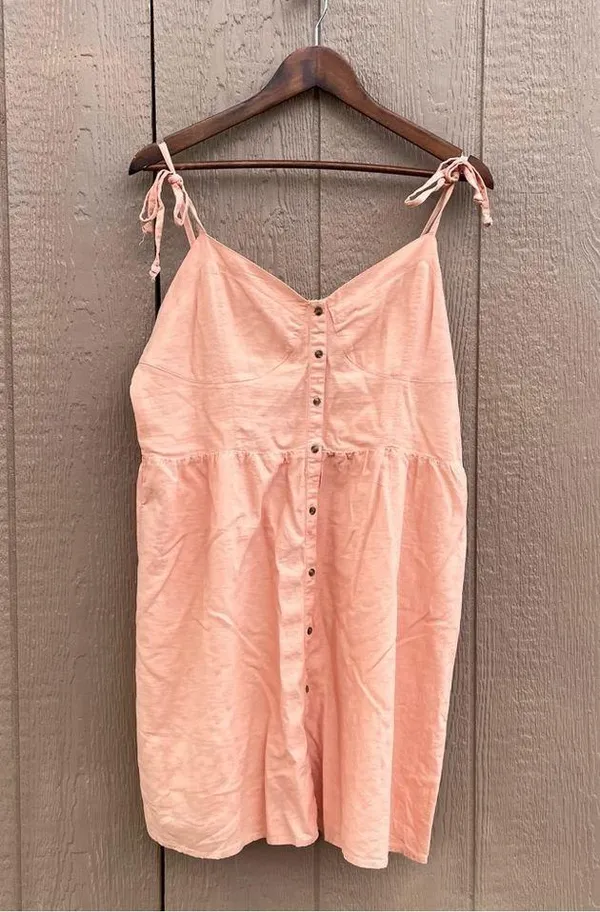 Aerie Womens Dress Orange Sleeveless Button Front Linen Tie Straps Size XL - Image 2