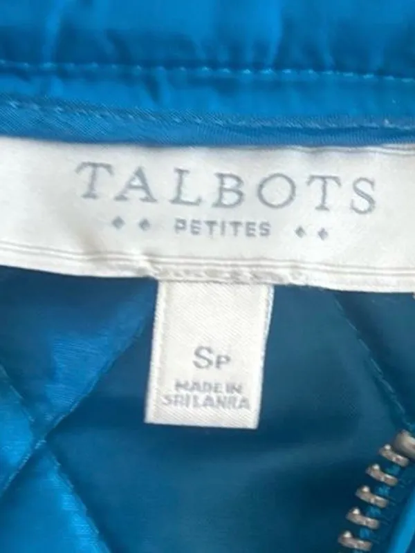 Talbots Quilted Teal-Blue Sleeveless Zip Vest - Image 2